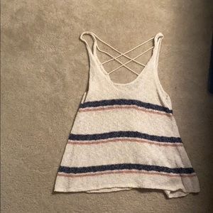 Soft stripped tang top with crosses on the back